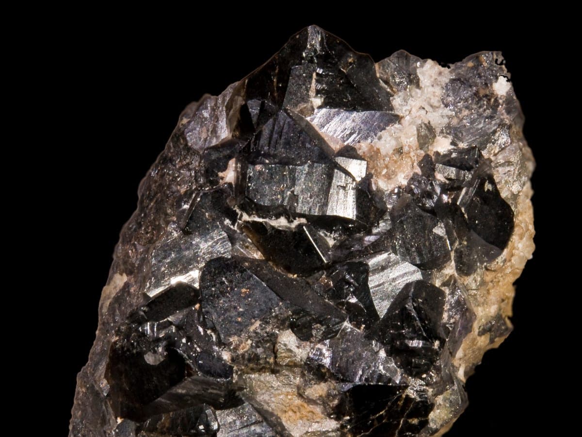 Black cassiterite crystals, the main tin ore